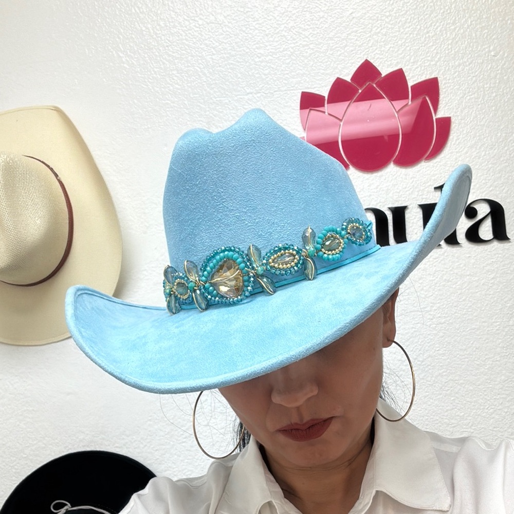 Blue Western Hat with Turquoise Embellishments - Picture 6 of 8